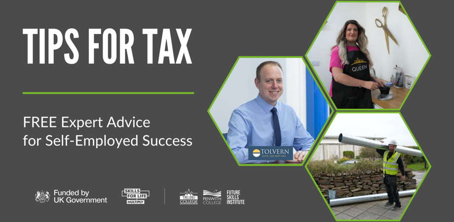 Tax adviser in middle of picture with pictures of four self employed persons
