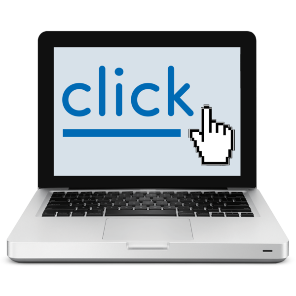 Black square with a large computer mouse icon pointing at the word click